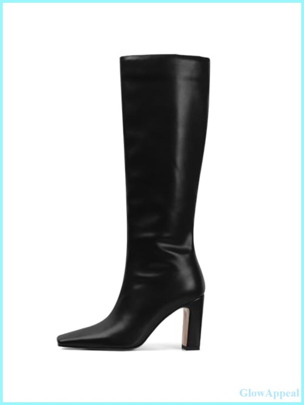 Square Toe Chunky Heel Knee High Boots Faux Leather Tall Boots
